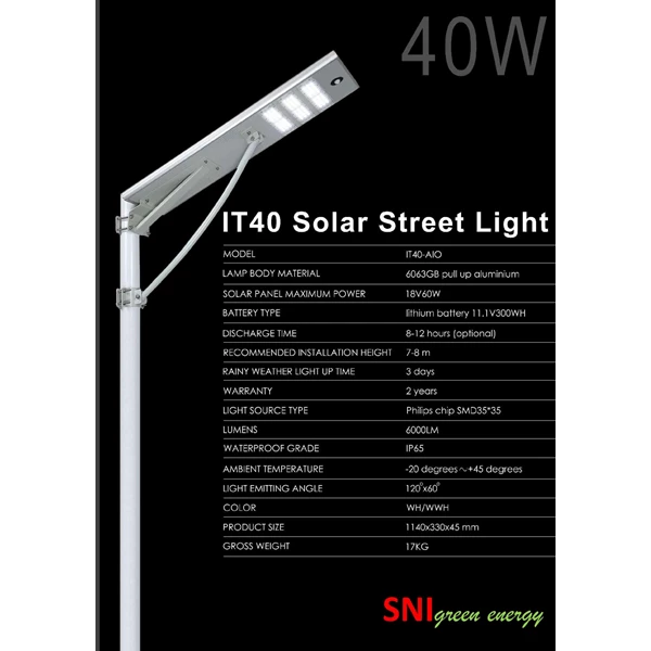 40 Watt All In One Solar Powered Pju Lamp